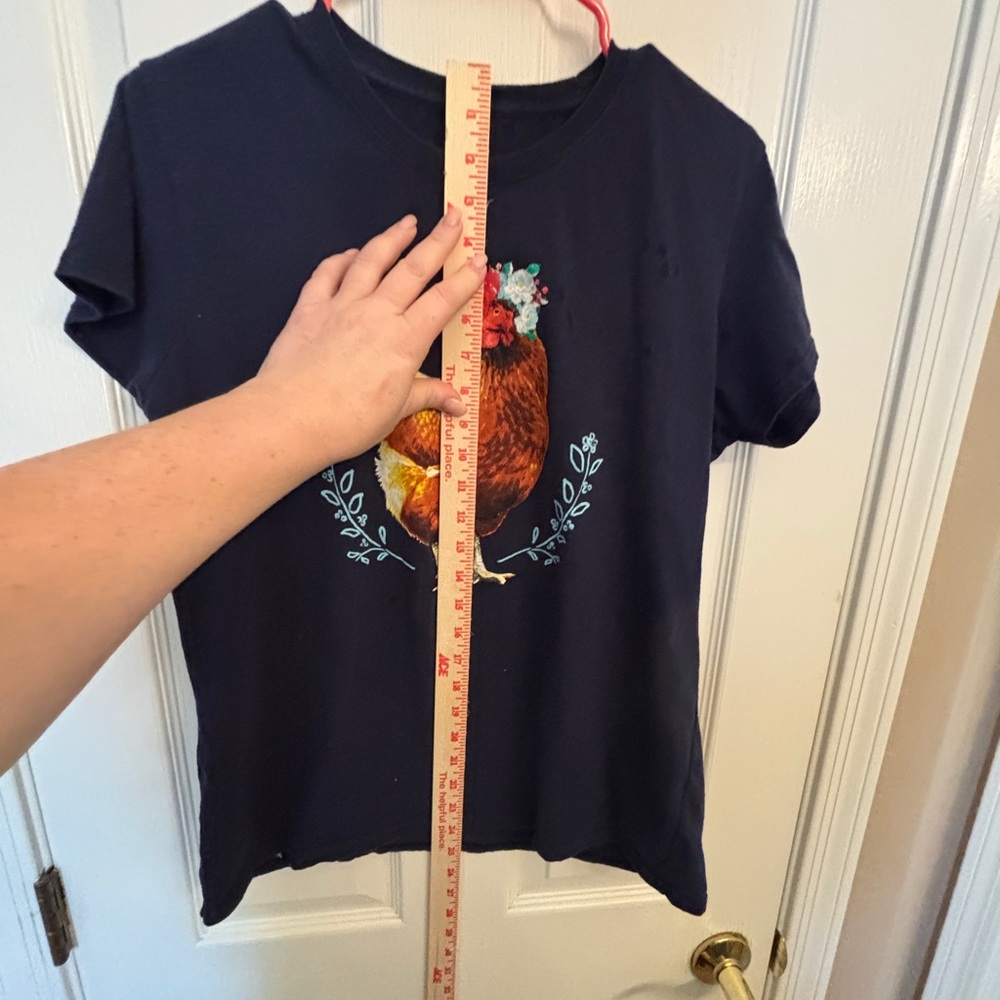 Chicken Hen Floral Graphic Blue Short-Sleeve T-Shirt 100% Cotton Women’s Large - Picture 4 of 6